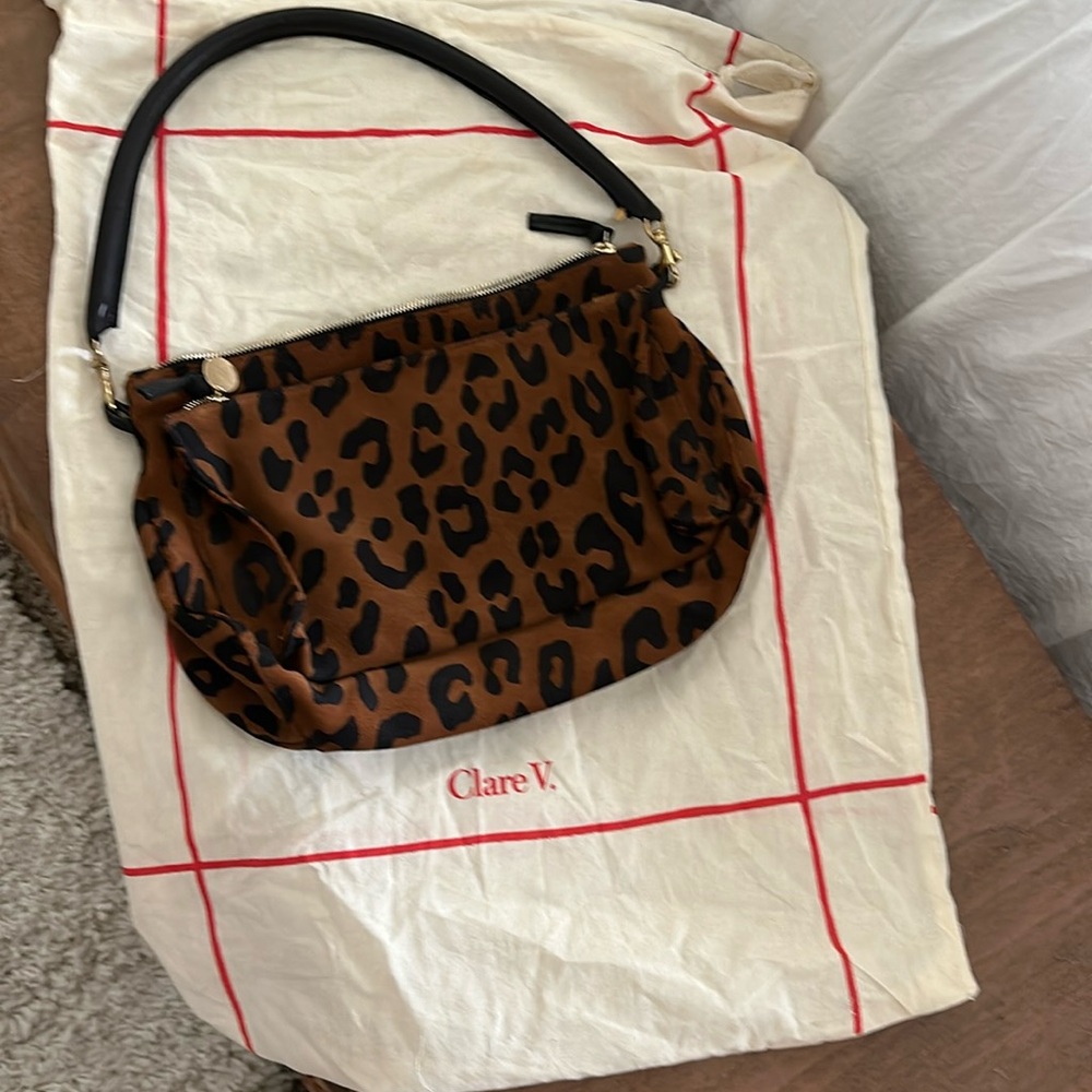 Clare v leopard suede purse with black strap